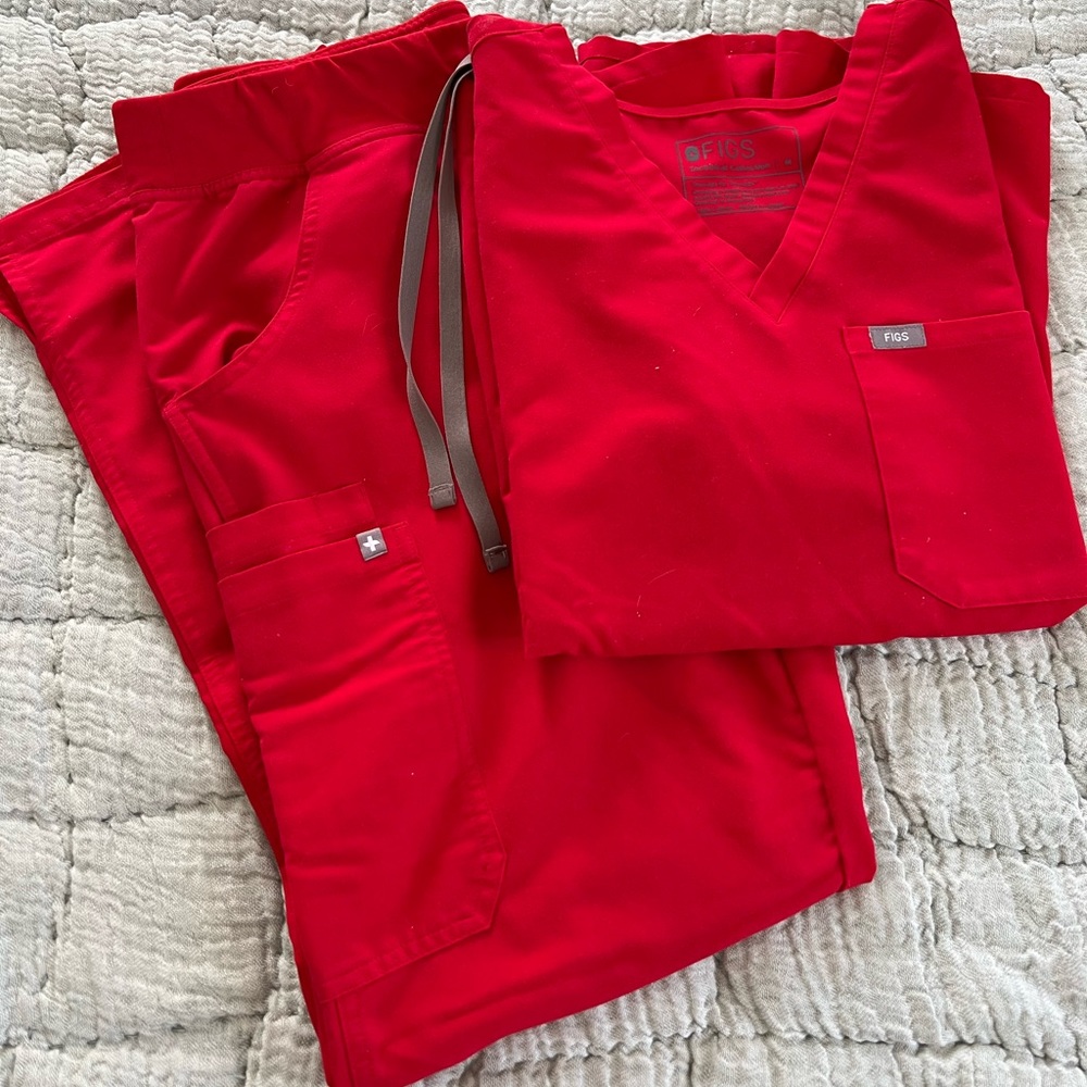 FIGS: pop red kade cargo pant and one pocket top